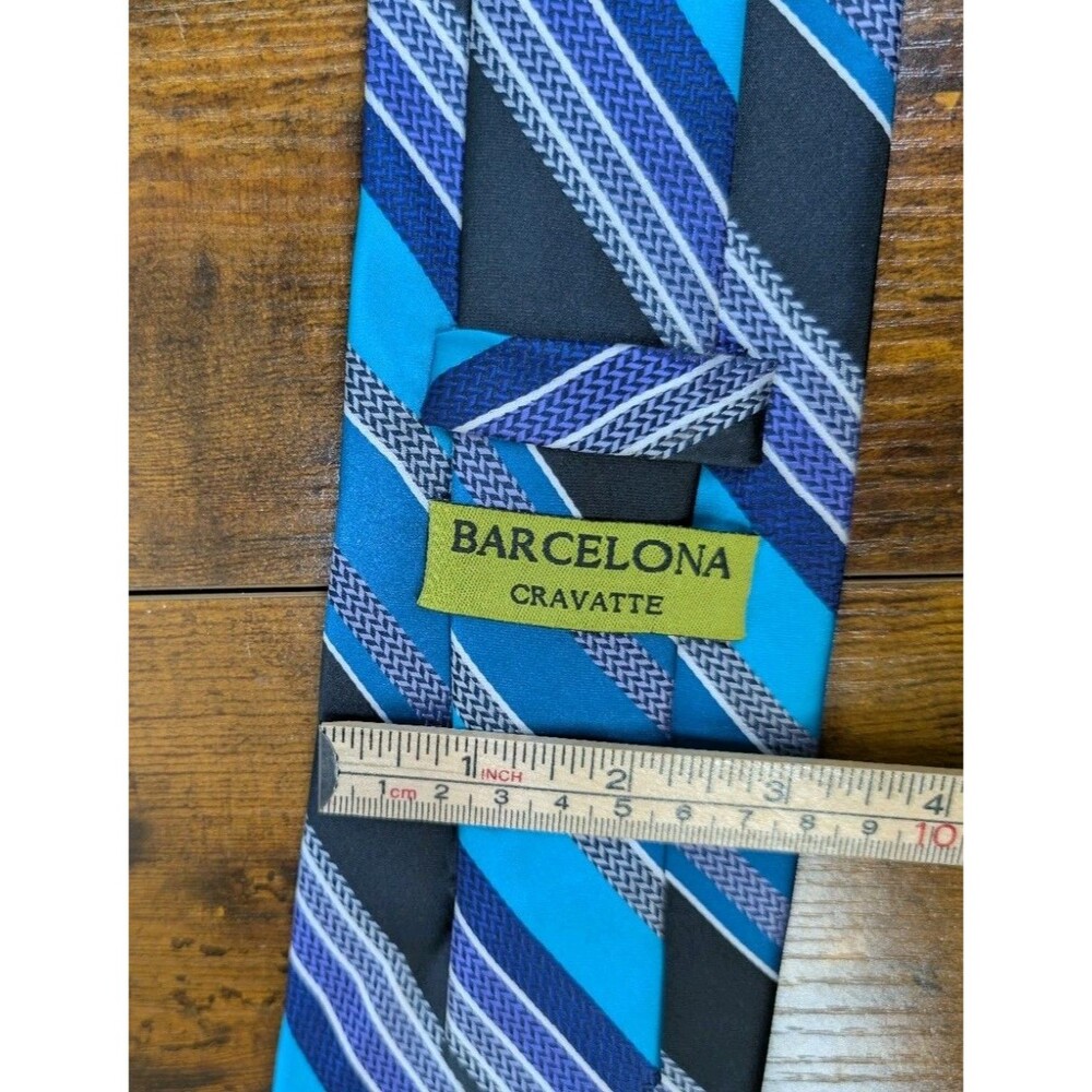 Barcelona Cravatte Mens Blue/Purple Polyester Striped Pattern Tie